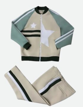 Luxury Sandstone & Sage Zip-Up Tracksuit